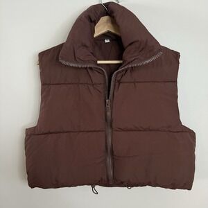 Womens |L| Chocolate Brown Cropped Mock Neck Puffer Vest